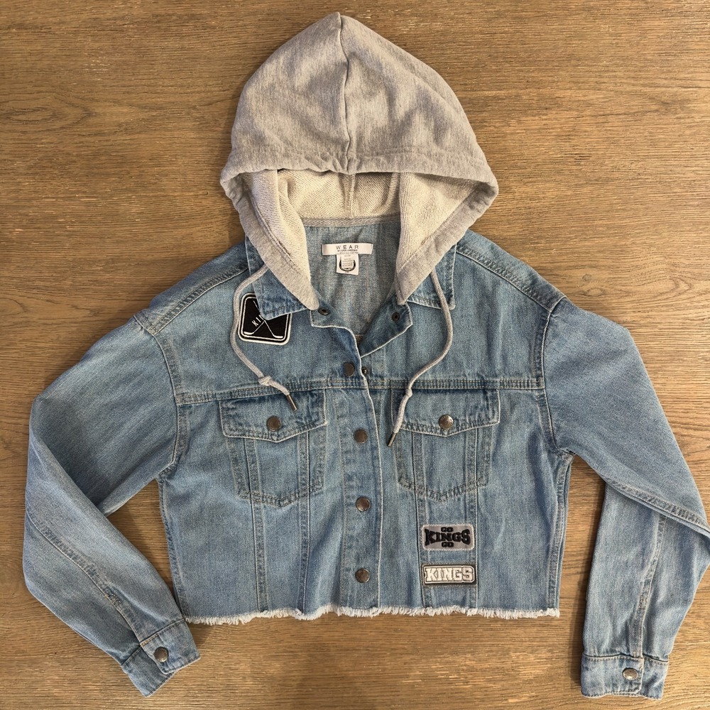LA Kings Jean Jacket - Women's Crop Hooded Denim Jacket-WEAR by Erin Andrews-XS - Picture 14 of 16